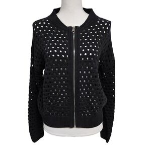 Elan Zip Up Open Knit Sweater Cardigan Jacket Sweater Black Women's Size S